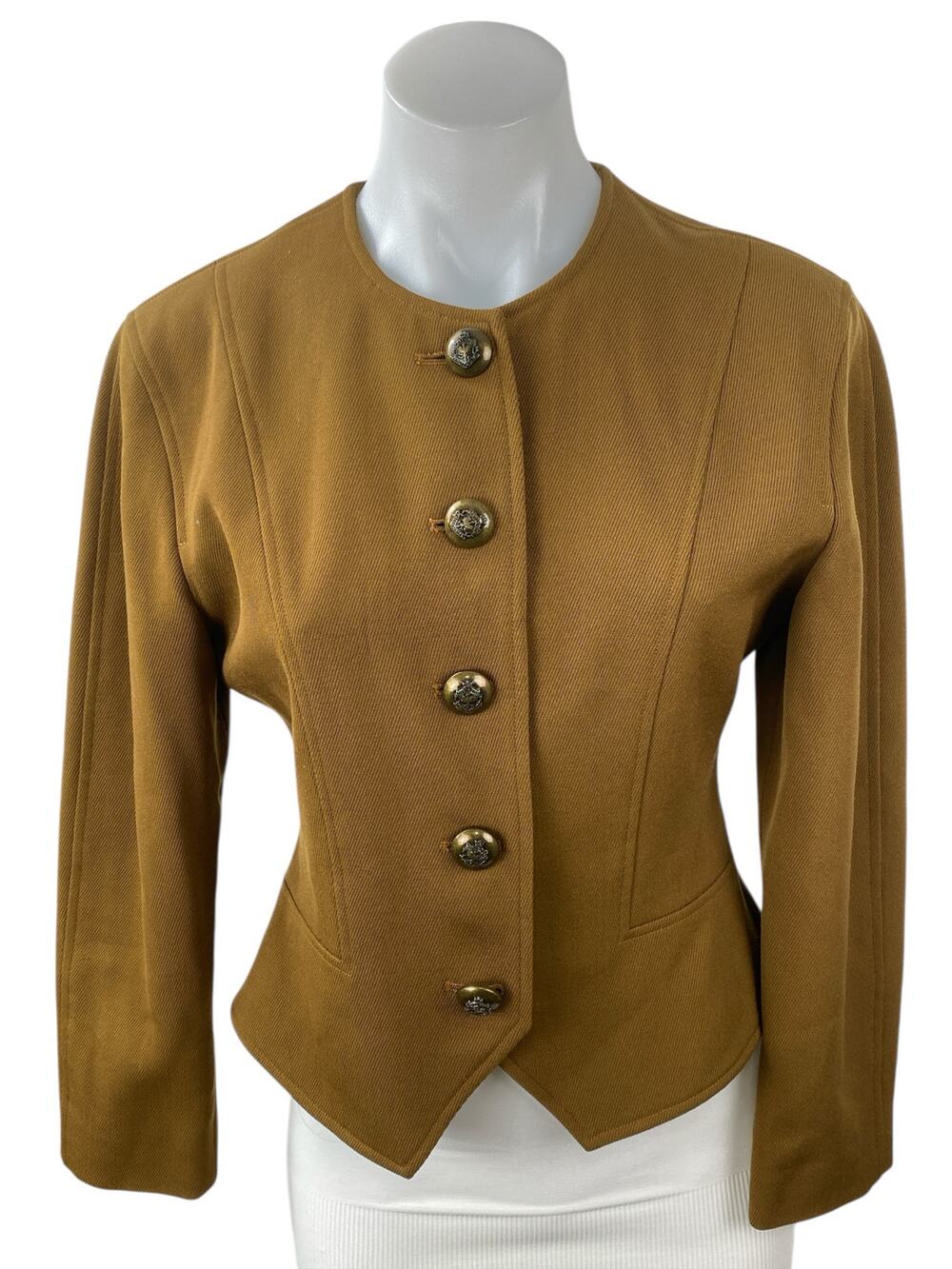 Vintage Classiques for Nordstrom 100% Pure Wool Brown Crop Blazer Coat Jacket XS